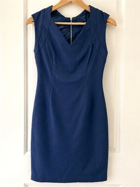 Zara Navy Blue V-Neck Sleeveless Sheath Dress Size M Back Zip